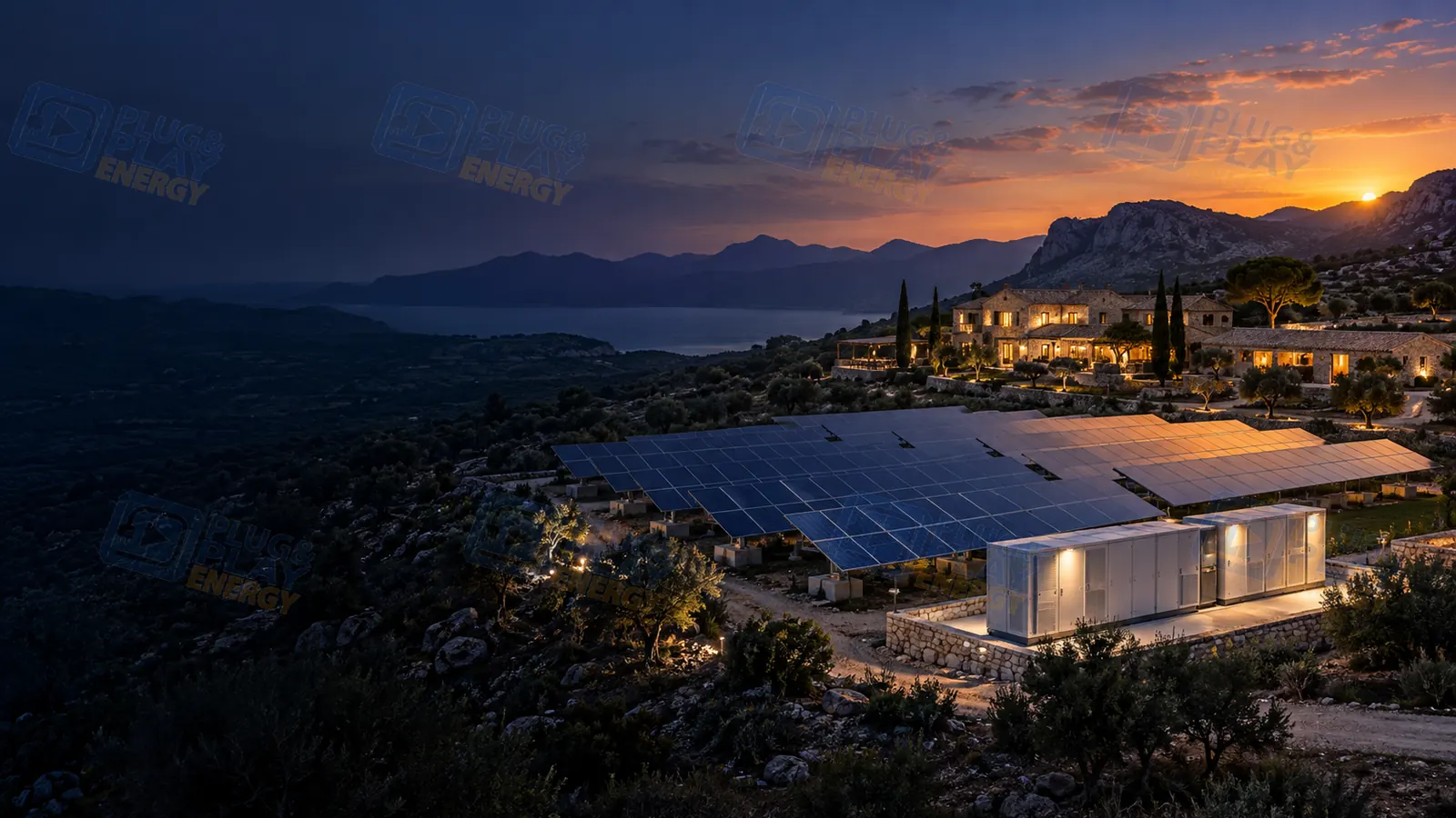 Professional off-grid solar installation with PV and energy storage