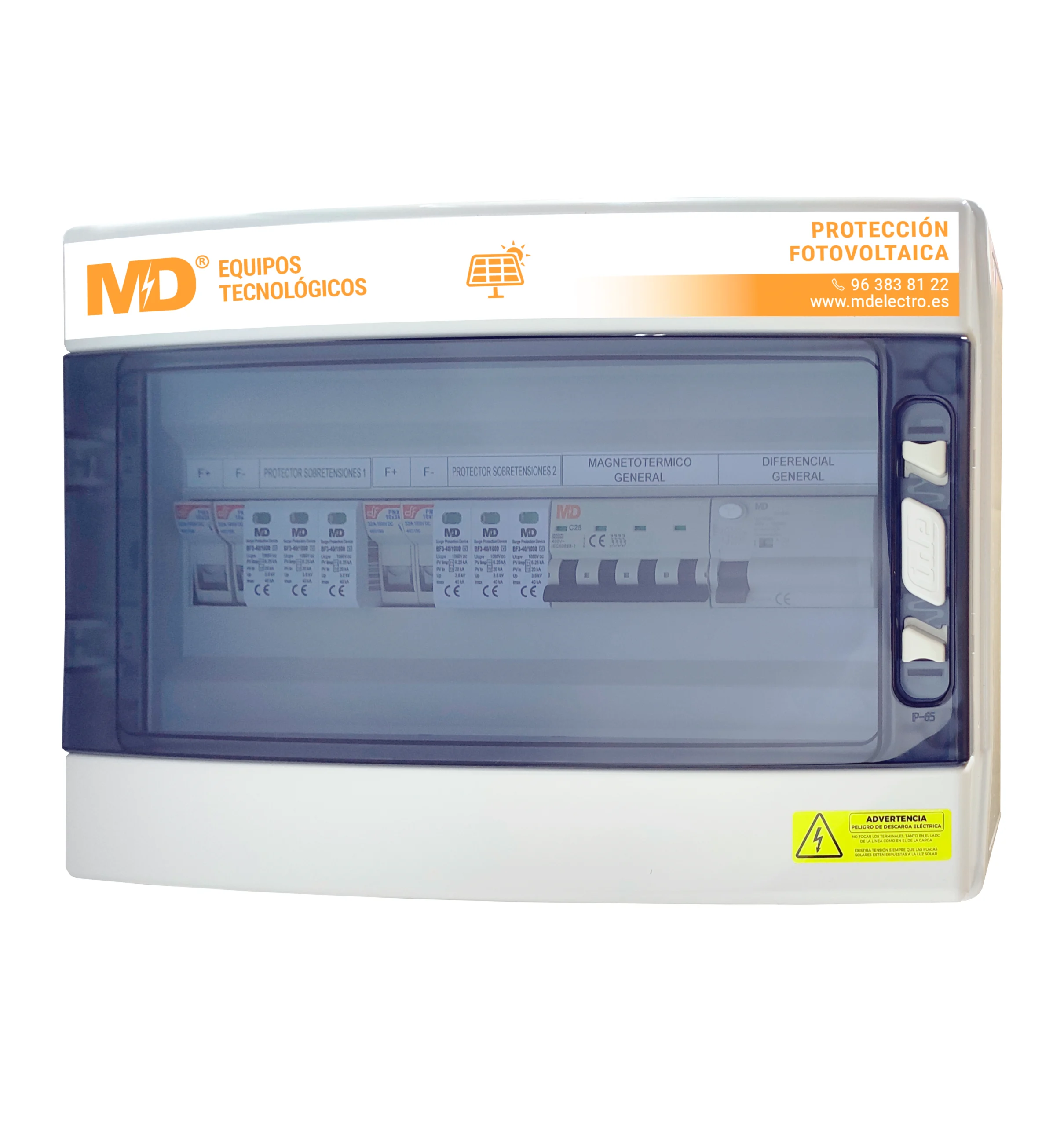 SPF 2/1-40/1000/15 (122) - Painel de proteção fotovoltaica para 2 entradas + 1 saída.