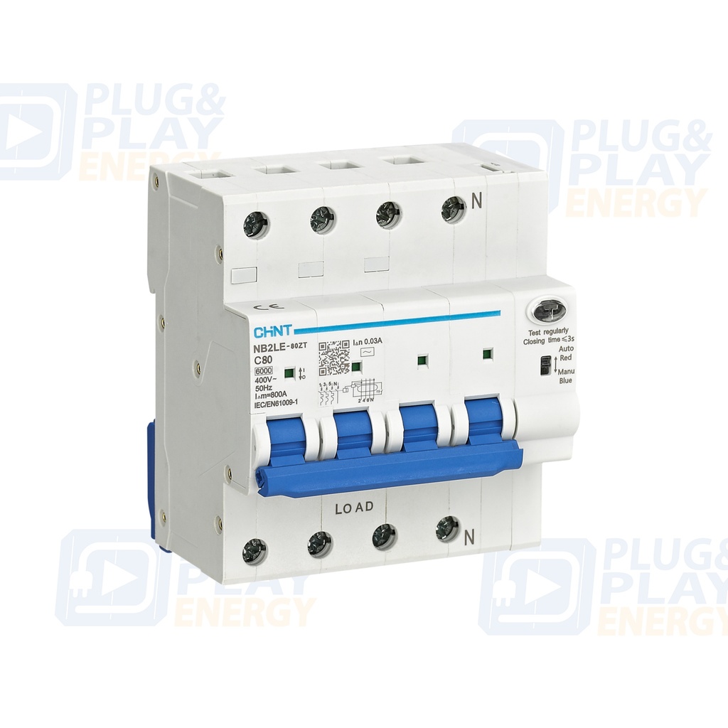 CHINT Disjoncteur différentiel réarmable triphasé 3P+N 32 A · WiFi via module de contrôle séparé · NB2LE-80ZT-3N-32C30A · 448225