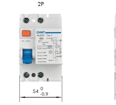 CHINT NL210-2-63-30B10/AX 782013 Interruptor diferencial 2P 63A 30mA Tipo B accesoriable