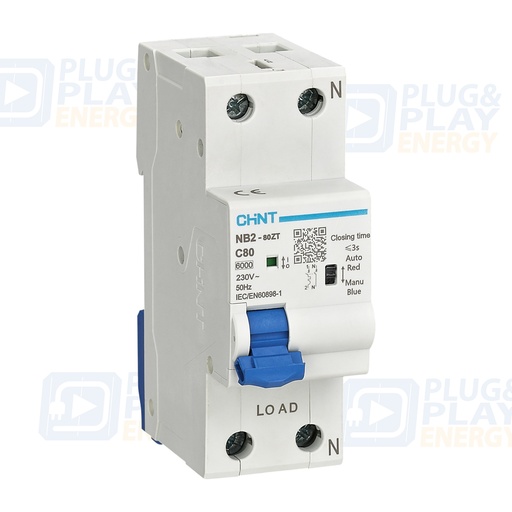 [P&P5103] CHINT NB2-80ZT-1N-20C 448253 Int. magnetotérmico smart NB2 2UM 1N 20A curva C 6kA